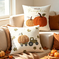 Housse de coussin carrée en toile motif citrouille d'automne, style vintage, pour canapé, décoration de Noël pour la maison
