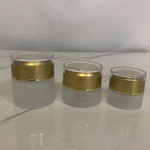 Hengjian 50g 30g 20g frosted glass for cosmetic skin care face eye cream jar with luxury gold cap
