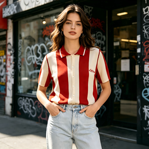 Cárdigan de Punto a Rayas de Dos Tonos, Estilo Retro Minimalista ODM, Bordado Personalizado con Logotipo de Marca, Tejido de Alta Calidad, Agradable al Tacto - Product Image 4