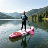 Pagaie gonflable 2-en-1 rose pour SUP et kayak, rame hybride magenta réglable à double extrémité, rame convertible légère en 4 parties