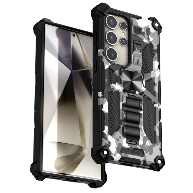 Camo Plastic Armor Case for Samsung S24 Ultra S24 Plus S23 FE S22 S21 S20 S10 A16 A06 A55 A15 A05 A54 Shockproof Kickstand Case