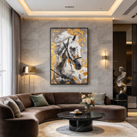 Art mural abstrait de ville peint à la main, peinture à l'huile au couteau avec feuille d'or, cadre pour décoration maison hôtel
