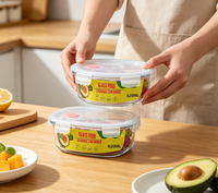 Boîte alimentaire en verre borosilicate Fannest à fond plat et à ouverture ronde, 600 ml, hermétique, avec couvercle en PP et joint en silicone