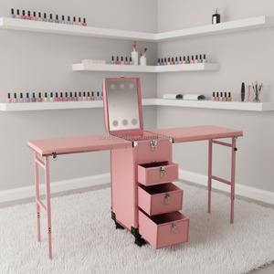 Trolley de maquillage avec tables de manucure pour expositions, spectacles de rue, salles de maquillage temporaires et stands aux marchés aux puces - Product Image 2
