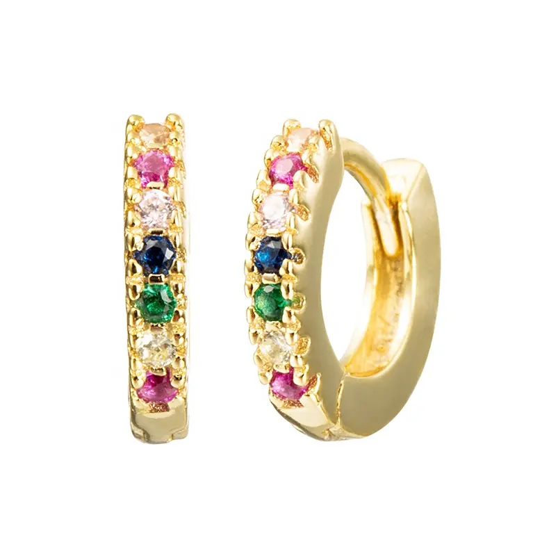 Gemnel moda arco-íris jóias personalizadas CZ huggie 18k ouro aro 925 prata brincos mulheres