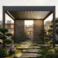 Pergola motorisée Airfun en aluminium avec finition bois écologique, toit rétractable à lames orientables, abri de jardin imperméable et naturel