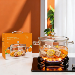 Marmite <span class=keywords><strong>de</strong></span> <span class=keywords><strong>cuisson</strong></span> en verre borosilicate <span class=keywords><strong>de</strong></span> haute qualité avec couvercle, résistante à la chaleur, transparente, compatible micro-ondes et lave-vaisselle, vente en gros - Product Image 3