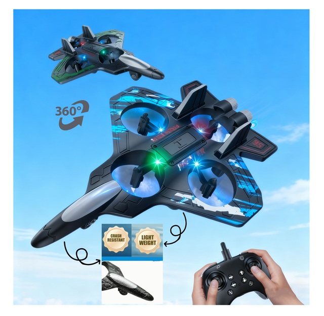 360° Circling 6channel RC Fighter Jet Foam Plane Toy with Light 2.4G Stunt EPP Airplane Remote Control Flying Model for Kids