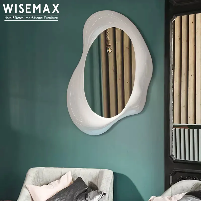 WISEMAX FURNITURE Wabi sabi สไตล์เฟอร์นิเจอร์ตกแต่งบ้านกระจกติดผนังพร้อมไฟ LED กระจกตกแต่งผนังกระจกรูปทรงผิดปกติ