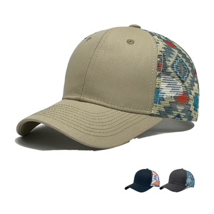 Casquette de baseball unisexe à 6 panneaux en tissu maillé imprimé géométrique, ajustable à l'arrière, décontractée, printemps-été, respirante, personnalisable - Product Image 1