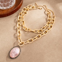 Ensemble de colliers vintage à maillons épais superposés pour femmes, avec pendentif ovale en résine rose, bijoux de mode pour femme, cadeau