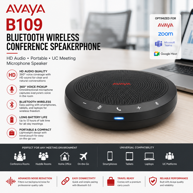 Original Avaya B109 Wireless Conference Speakerphone HD Audio Portable UC Meeting Microphone Speaker