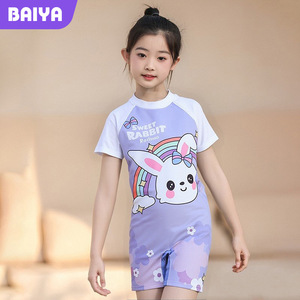 Traje de baño de una pieza para niñas Baiya, traje de baño de secado rápido con estampado de conejo de dibujos animados para niños Upf 30 - Product Image 1