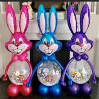 Nouveau lapin de pâques 45x84cm, ballons gonflables en aluminium, gris, bleu, rose, tête de lapin de dessin animé, ballons en Mylar, 2022