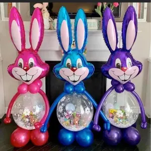 Paskalya tavşanı şişme folyo balonlar, karikatür tavşan kafası, alüminyum Mylar, gri, mavi, pembe, yeni, 2022, 45_84cm