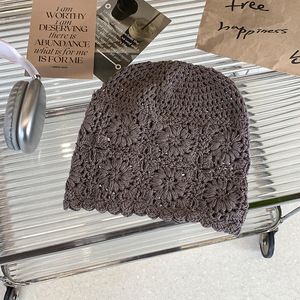 Women's <strong>Lazy</strong> Beanie Hat Hand Woven Hollow Floating Flower Head Elastic Crochet Hat Lightweight Elastic comfort Knitted Hat - Product Image 5