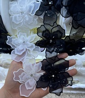 Ruban 3D personnalisé à la mode avec perles et papillons, garnitures, patchs, ruban noir à fleurs, accessoires de couture, broderie de perles, dentelle