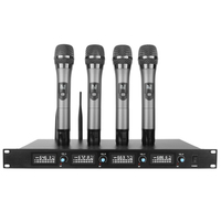 Système de microphone sans fil UHF professionnel, 4 micros, montage sur rack, multi-antennes, signal stable, installation de système PA, conférence, sonorisation