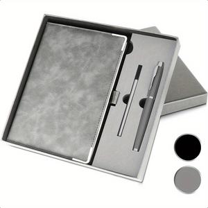 Juego de cuadernos A5 Caja de regalo negra Premium Escritura suave Sin residuos de tinta Pluma incluida Cubierta de cuero de imitación 100 hojas - Product Image 1