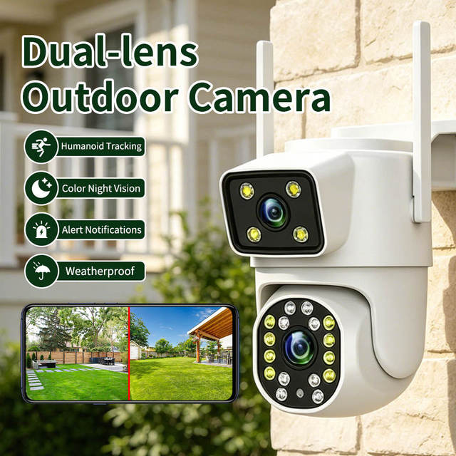 Cam180 1080P Dual Lens Wireless WiFi Outdoor Home Security Camera IP66 Full Color Night Vision AI Humanoid Tracking PTZ Camera