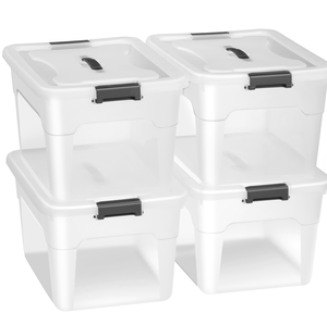 4pk 30L 45L 60L Caja de almacenamiento de plástico grande apilable con tapa Caja de plástico transparente Organizador con asa - Product Image 3