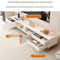 Meuble TV moderne avec panneau épaissi de 15 mm, tiroirs, pieds en métal doré et porte à texture ondulée pour salon et chambre
