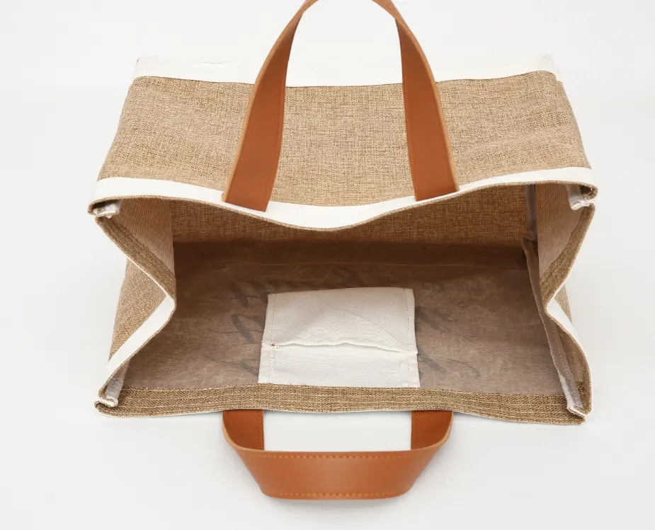 MR sacola de linho natural grande capacidade bolsa de ombro portátil sacola de compras de praia dobrável ecologicamente correta