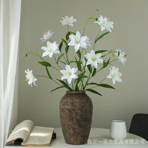 ดอกลิลลี่ประดิษฐ์สองหัว สีขาว ทำจากผ้าไหม สำหรับตกแต่งบ้าน จัดแจกัน - Product Image 1