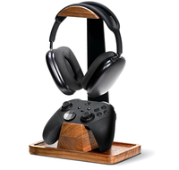 Support pour casque avec support pour manette de jeu, support pour casque en bois de noyer avec base de rangement, accessoires pour équipement de jeu pour bureau
