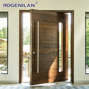 Sécurité <span class=keywords><strong>de</strong></span> la maison modernisée Portes principales en bois massif <span class=keywords><strong>Porte</strong></span> d'entrée pivotante en usine <span class=keywords><strong>de</strong></span> Foshan avec design en verre Autres portes - Product Image 1