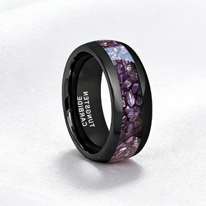 Anillos de tungsteno negro de 8 mm con incrustaciones de nebulosa, galaxia, zafiro y amatista, ajuste cómodo, anillos de boda, compromiso y aniversario para parejas - Product Image 5