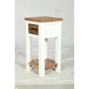 Support pour plantes Muro, grand modèle, blanc et naturel, avec tiroir dissimulé Smart Screat, table de chevet de luxe en bois, meuble de chevet - Product Image 5