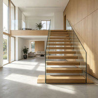 Escaliers Flottants Modernes Personnalisés |   Escalier en bois avec rampe en verre