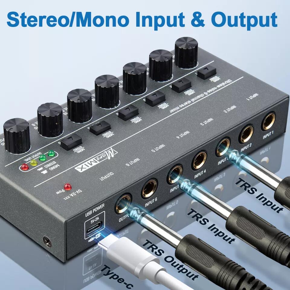 Depusheng DX600 Mini Mixer - 6 Channel Low-Noise Audio Console for