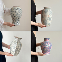 Vase de table en céramique émaillée traditionnelle bleu et blanc style melon oriental 5-30cm – Ornement floral de luxe pour anniversaire, écologique et durable