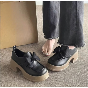 Hot New Ladies British Retro Leather Flats <b>Soft</b> Bottom Bow Muffin Casual <b>Shoes</b> - Product Image 5