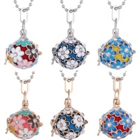 Vente en gros Pendentif Cage Harmonie Grossesse Arôme Collier Diffuseur d'Huile Essentielle Fleur Émail