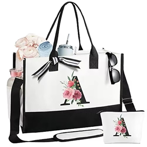 Custom Personalized Initial Canvas Tote Beach <strong>Bag</strong> Jute Cosmetic Pouch Set Fashion Canvas Jute <strong>Bag</strong> - Product Image 5