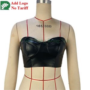 Hot Sale Sexy Cropped Belly Button Women's Small Tank <strong>Top</strong> Solid Color <strong>Shiny</strong> Leather Wrap <strong>Top</strong> - Product Image 6