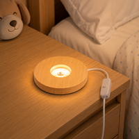 Lampe de nuit intelligente pour enfants 3D LED, base en bois, lumière ambiante de chambre à coucher, lumière blanche chaude à intensité variable
