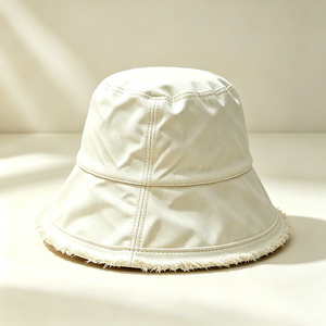 Sombrero de Pescador de Lona con Borde Deshilachado, Unisex, Color Beige Sólido, de Algodón, Estilo Vintage, con Ala Ancha, Protección Solar para Exteriores - Product Image 3