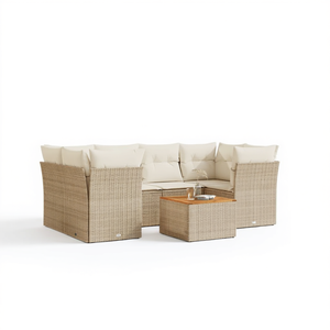Conjunto de Sofás de Jardín de Ratán Beige para 6 Personas, Muebles de Exterior Resistentes a la Intemperie, Diseño Contemporáneo - Product Image 1