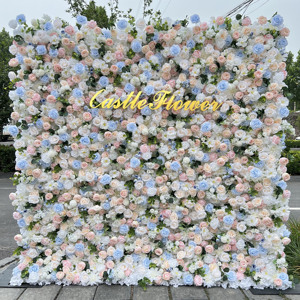 Tissu personnalisé 5D/3D enroulé blanc soie artificielle fleur de <span class=keywords><strong>pampa</strong></span> <span class=keywords><strong>rose</strong></span> panneau de fond de scène murale décoration de mariage mur de fleurs artificielles - Product Image 3