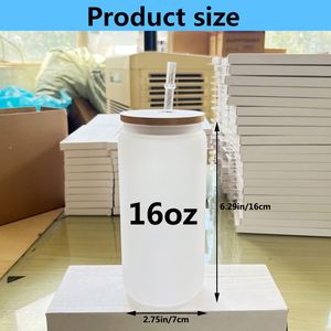 With <b>Bamboo</b> Lid and Straw Blanks 16Oz 18Oz 25Oz Custom Frosted Glass Bear Can Sublimation Tumbler - Product Image 5