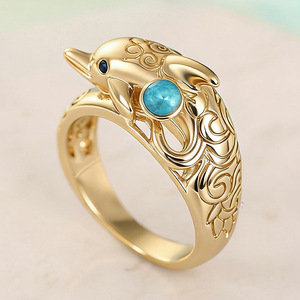 Anello con motivo a nuvola di delfini per donna, gioiello da dito alla moda in stile oceano - Product Image 6