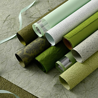 Emballage pour bouquet vert, imprimé damassé vintage, papier kraft et film imperméable, emballage pour fleurs fraîches