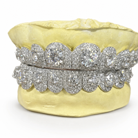 Ensemble de Grillz personnalisés sertis de pierres, style Hip Hop Rapper, bijoux dentaires Halo Stone pour hommes et femmes, pour fêtes et scènes, couleur argent