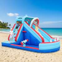 Château gonflable extérieur écologique pour enfants, thème requin, avec zone de saut et toboggan intégrés