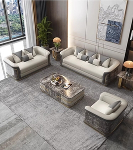 MR โซฟาหนังอิตาลีโซฟาห้องนั่งเล่นวิลล่าชุดโซฟาสีเงาพนักพิงโซฟาสำหรับเฟอร์นิเจอร์บ้านโรงแรม - Product Image 2