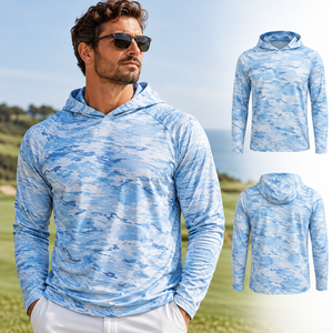 Custom <b>Lightweight</b> Sun Protection Long Sleeve Fishing Blue Camouflage Sublimation Printing Sweatshirt <b>Hoodies</b> for <b>Men</b> - Product Image 1